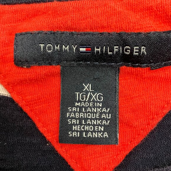 VTG Tommy Hilfiger Womens Navy White Striped Roll Tab Short Sleeve Top Size XL - Picture 4 of 6